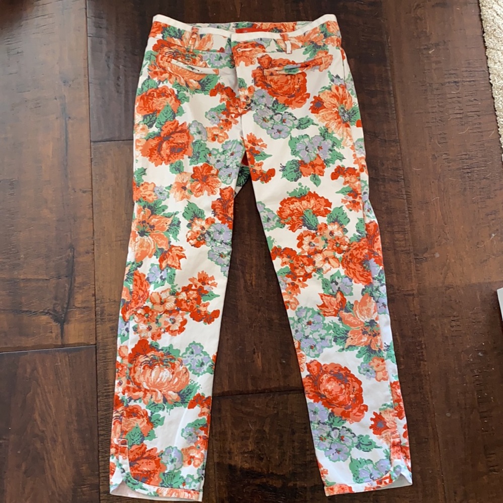 Anthropologie Cartonnier Orange Floral Capri Pants